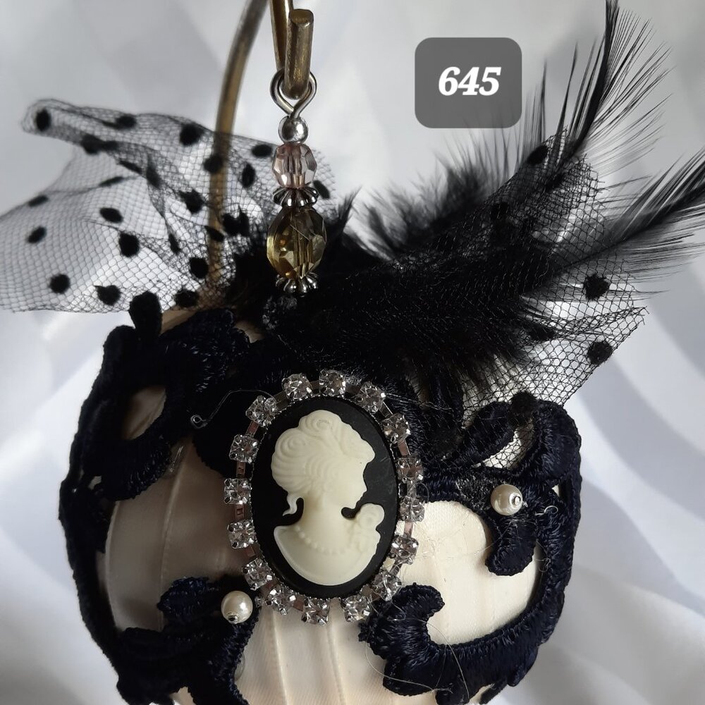 Handmade Christmas ornament - black and white Victorian style # 646